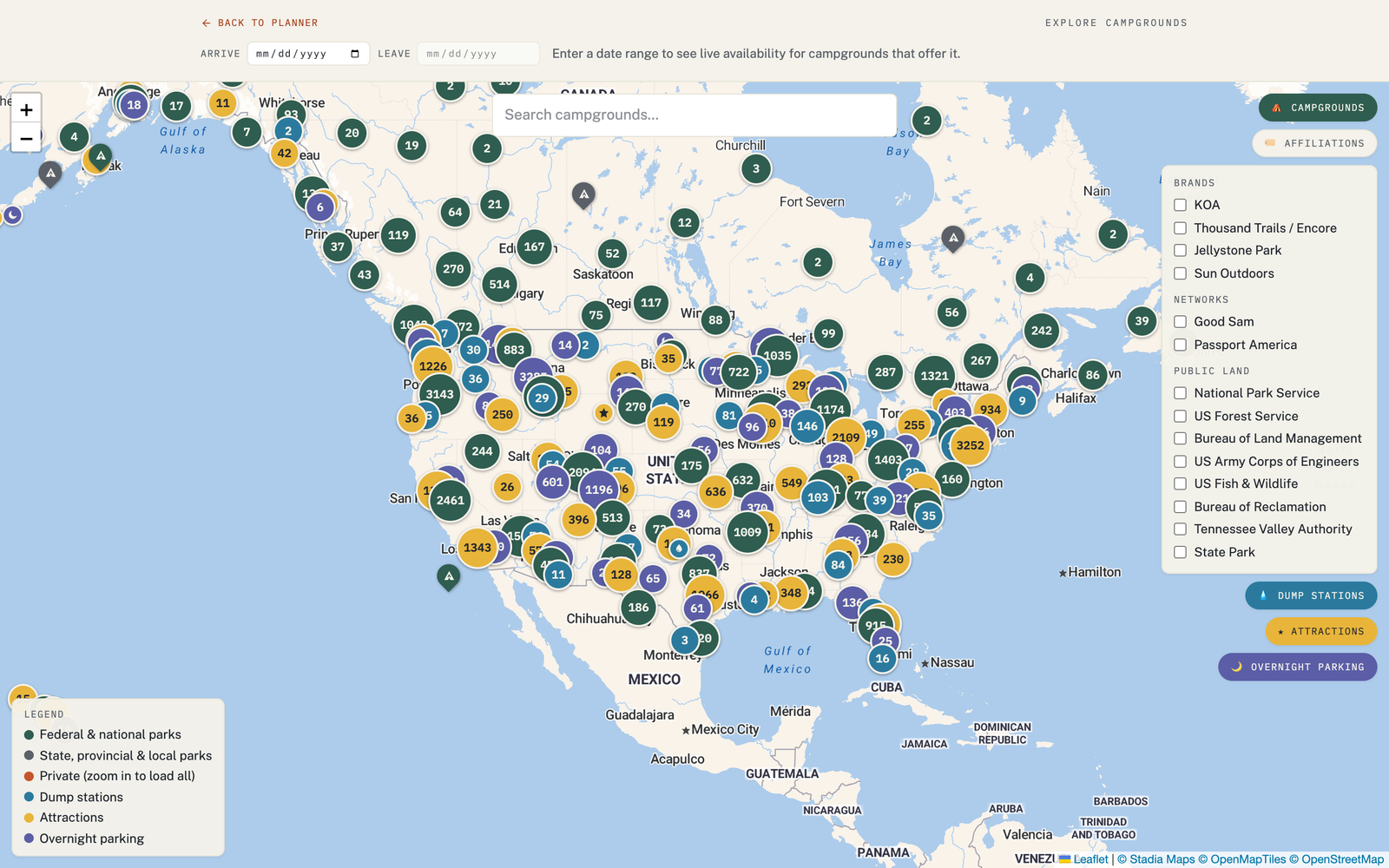 The VistaBound Explore map with the Attractions layer turned on, showing curated points of interest.